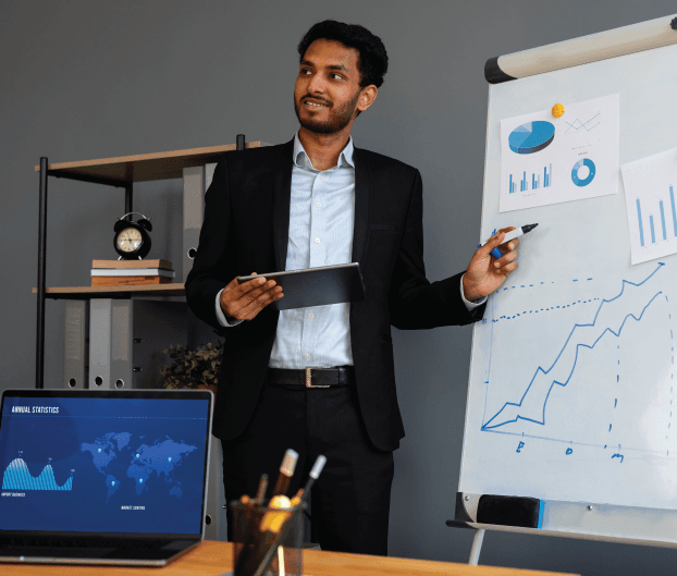A credit analyst presenting financial charts